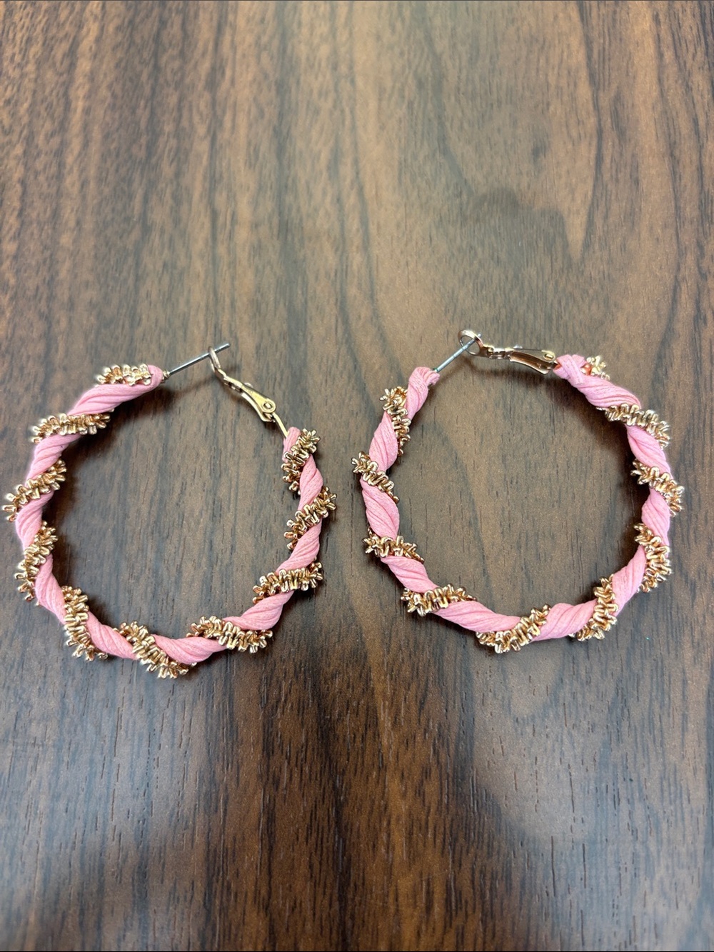 Pink Twisted Hoop Earrings with Gold Accents - Women Jewelry